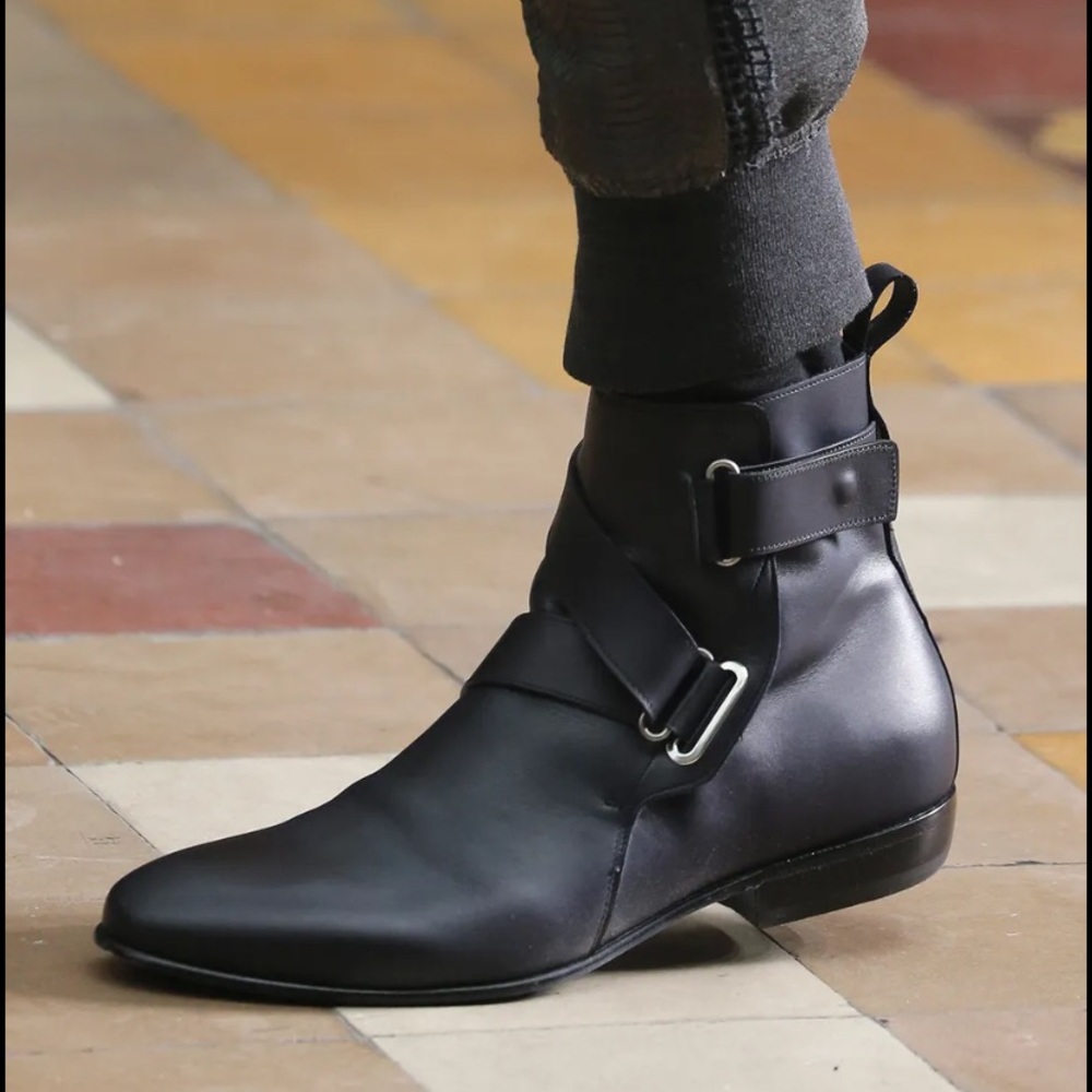 LANVIN- black strap boots- sz 11 (fits 10.5)